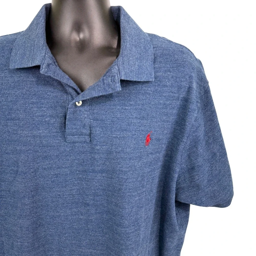 Polo Ralph Lauren Blue Heathered Short Sleeve Polo Shirt Big‎ & Tall 2XB Pony